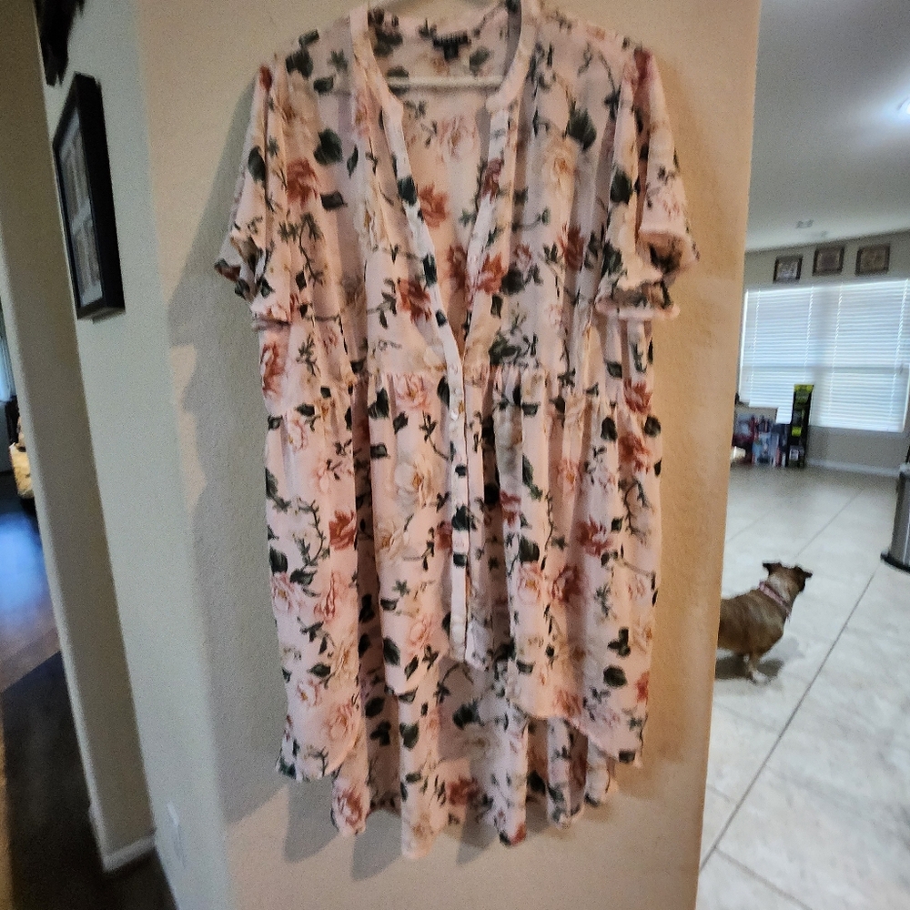 Torrid Floral Tunic Top - Cream and Green